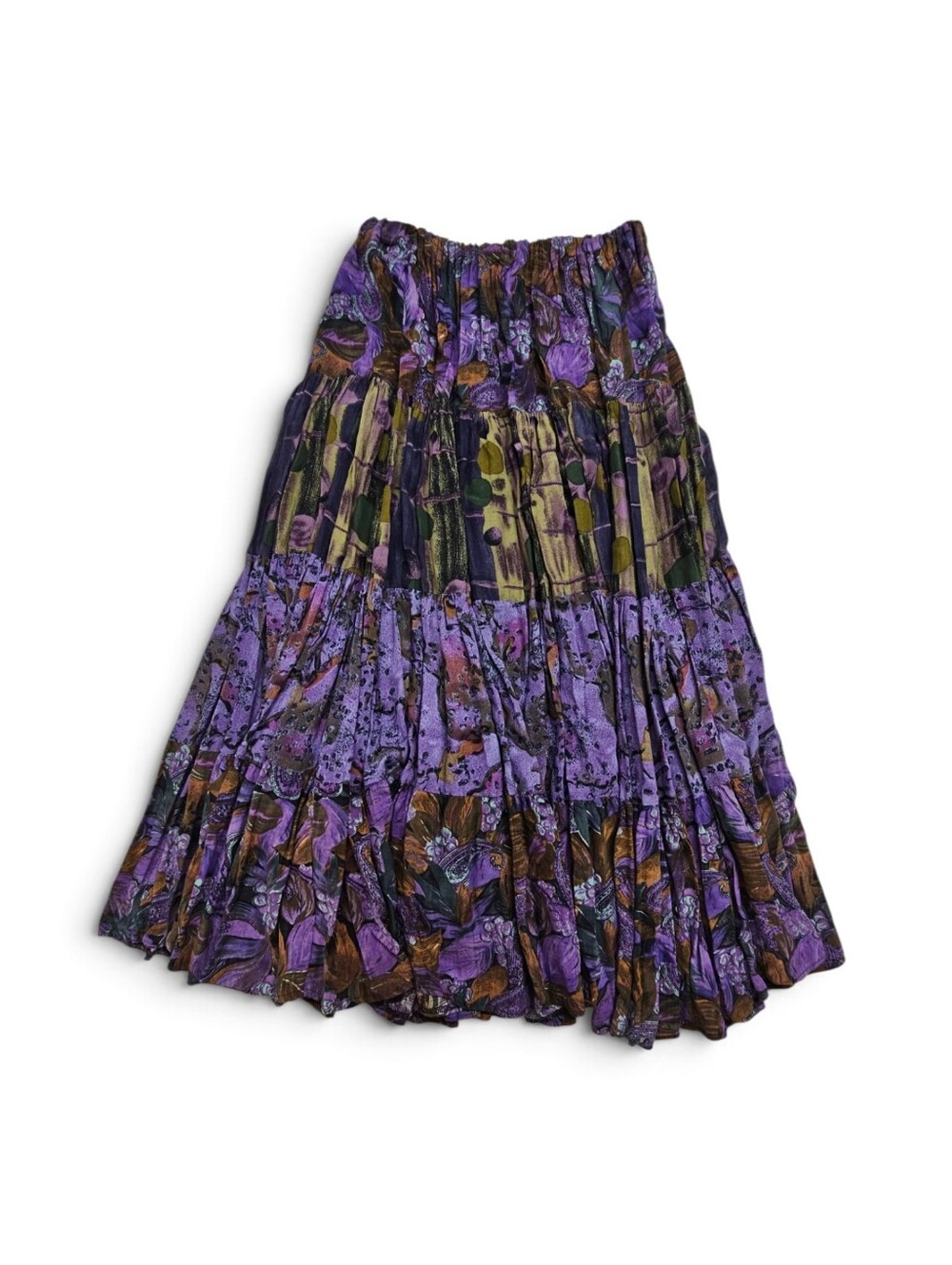 Jackelen 90s Tiered Maxi Skirt In Purple And Brown Size XL - Picture 4 of 8